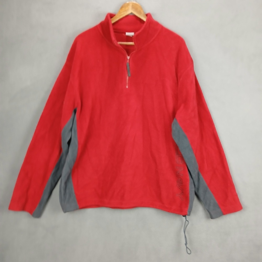 Old Navy Jacket Mens XL Red Gray Fleece 1/4 Zip Long Sleeve Classic Mock‎ Neck